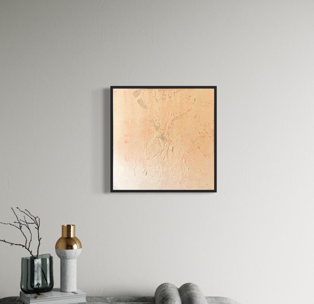 Aurora captures the quiet power of the rising sun—an ephemeral moment where the world shifts from stillness to awakening. This collection of six acrylic works embodies Keatley’s refined approach to abstraction, where texture and tone intersect to create a sense of movement, time, and transformation. Defined by a palette of muted blush, warm ochre, and diffused gold, Aurora captures the luminous hush of dawn. Each composition is layered with Keatley’s signature techniques: Halo Accents, where organic dots emerge like scattered embers of morning light, and the Rainfall Drip Technique, cascading speckled marks that evoke the fleeting nature of sunrise—mist dissolving, warmth unfurling, time slipping forward. At the center of the series is Solace Break, a commanding six-panel composition (48x24 inches per panel) that unfolds like an unbroken horizon. Here, Keatley’s textural interplay creates a rhythmic dialogue between depth and diffusion, evoking the layered experience of witnessing the first light stretch across the earth. The interplay of warmth and restraint in this piece anchors the series, inviting contemplation on impermanence and renewal. Complementing Solace Break, each additional work in the series offers a distinct perspective on light’s transient beauty: Elysian Dawn (48x48 inches) captures the arrival of morning in its purest form, where soft tonal shifts reflect the gentle unfolding of a new day. Vesper Glow (36x48 inches) exists in the threshold between night and morning, where remnants of deep twilight dissolve into the blush of dawn. Brisa (24x24 inches) distills the sensation of a warm breeze at daybreak, carrying with it the quiet hum of new beginnings. Halcyon Rise (24x24 inches) hovers between stillness and transformation, embodying the dreamlike weightlessness of first light. Through restrained yet expressive techniques, Keatley allows texture to dictate form—each surface revealing delicate disruptions, controlled imperfections, and subtle shifts in radiance. The series rejects static representation in favor of movement; light is not simply captured but felt, each piece a reflection of nature’s quiet yet inevitable transitions. Ultimately, Aurora is an invitation to witness and to pause—a recognition that the most fleeting moments are often the most profound. Through soft hues, layered textures, and deliberate mark-making, Keatley explores the act of seeing, the passage of time, and the luminous intersection of past and future that exists in every dawn.