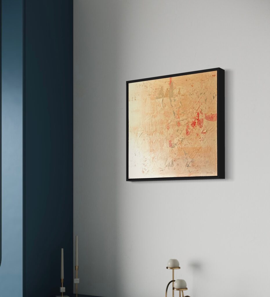 Aurora captures the quiet power of the rising sun—an ephemeral moment where the world shifts from stillness to awakening. This collection of six acrylic works embodies Keatley’s refined approach to abstraction, where texture and tone intersect to create a sense of movement, time, and transformation. Defined by a palette of muted blush, warm ochre, and diffused gold, Aurora captures the luminous hush of dawn. Each composition is layered with Keatley’s signature techniques: Halo Accents, where organic dots emerge like scattered embers of morning light, and the Rainfall Drip Technique, cascading speckled marks that evoke the fleeting nature of sunrise—mist dissolving, warmth unfurling, time slipping forward. At the center of the series is Solace Break, a commanding six-panel composition (48x24 inches per panel) that unfolds like an unbroken horizon. Here, Keatley’s textural interplay creates a rhythmic dialogue between depth and diffusion, evoking the layered experience of witnessing the first light stretch across the earth. The interplay of warmth and restraint in this piece anchors the series, inviting contemplation on impermanence and renewal. Complementing Solace Break, each additional work in the series offers a distinct perspective on light’s transient beauty: Elysian Dawn (48x48 inches) captures the arrival of morning in its purest form, where soft tonal shifts reflect the gentle unfolding of a new day. Vesper Glow (36x48 inches) exists in the threshold between night and morning, where remnants of deep twilight dissolve into the blush of dawn. Brisa (24x24 inches) distills the sensation of a warm breeze at daybreak, carrying with it the quiet hum of new beginnings. Halcyon Rise (24x24 inches) hovers between stillness and transformation, embodying the dreamlike weightlessness of first light. Through restrained yet expressive techniques, Keatley allows texture to dictate form—each surface revealing delicate disruptions, controlled imperfections, and subtle shifts in radiance. The series rejects static representation in favor of movement; light is not simply captured but felt, each piece a reflection of nature’s quiet yet inevitable transitions. Ultimately, Aurora is an invitation to witness and to pause—a recognition that the most fleeting moments are often the most profound. Through soft hues, layered textures, and deliberate mark-making, Keatley explores the act of seeing, the passage of time, and the luminous intersection of past and future that exists in every dawn.