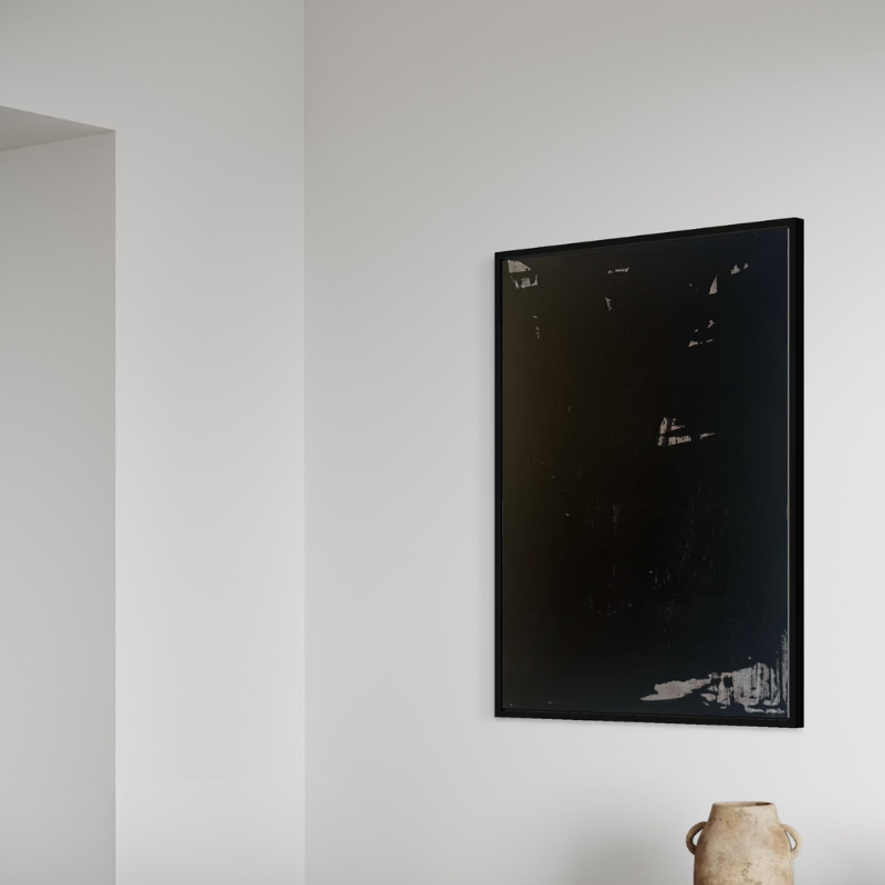 Latitude: Ink Year of Creation: 2025 Medium: Acrylic on Canvas Dimensions: 48 x 36 inches Sale Price: $5,600 USD Edition Type: Unique, 1 of 1 Current Location: Bushwick Gallery, Brooklyn, NY, USA Latitude: Ink centers on the authority of black as both substance and atmosphere. A saturated matte field dominates the canvas, layered through Gina Keatley’s signature rain technique and controlled scraping. The surface absorbs light while subtle tonal shifts emerge through sustained looking. Scraped passages expose muted bronze undertones along the upper and lower edges, revealing earlier structural decisions embedded within the composition. These interruptions do not disrupt the black; they deepen it. The limited palette heightens contrast between density and exposure, reinforcing Keatley’s disciplined contemporary abstract painting style. Ink speaks to expansion through restraint. The black field becomes dimensional rather than flat, interior rather than void. Texture replaces gesture. Depth replaces spectacle. Within the Latitude series, Ink represents grounded presence—the moment when growth is not visible in scale, but in concentration.